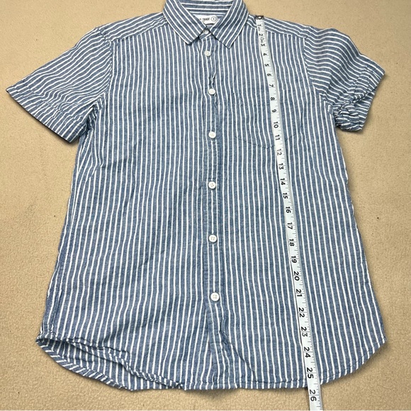 Line Of Trade Shirt Mens Small Blue Striped Button Down Linen Blend Short Sleeve - Picture 2 of 7